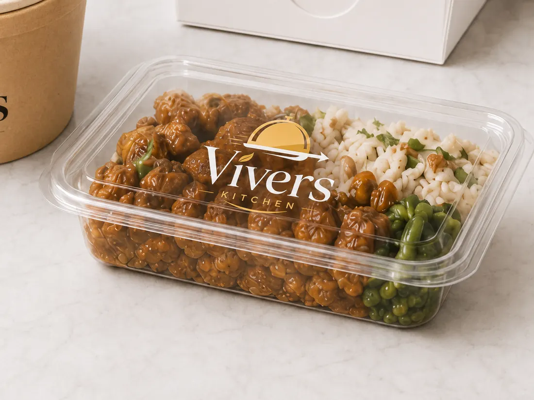Vivers Kitchen Meal of the Day in a clear takeaway pack