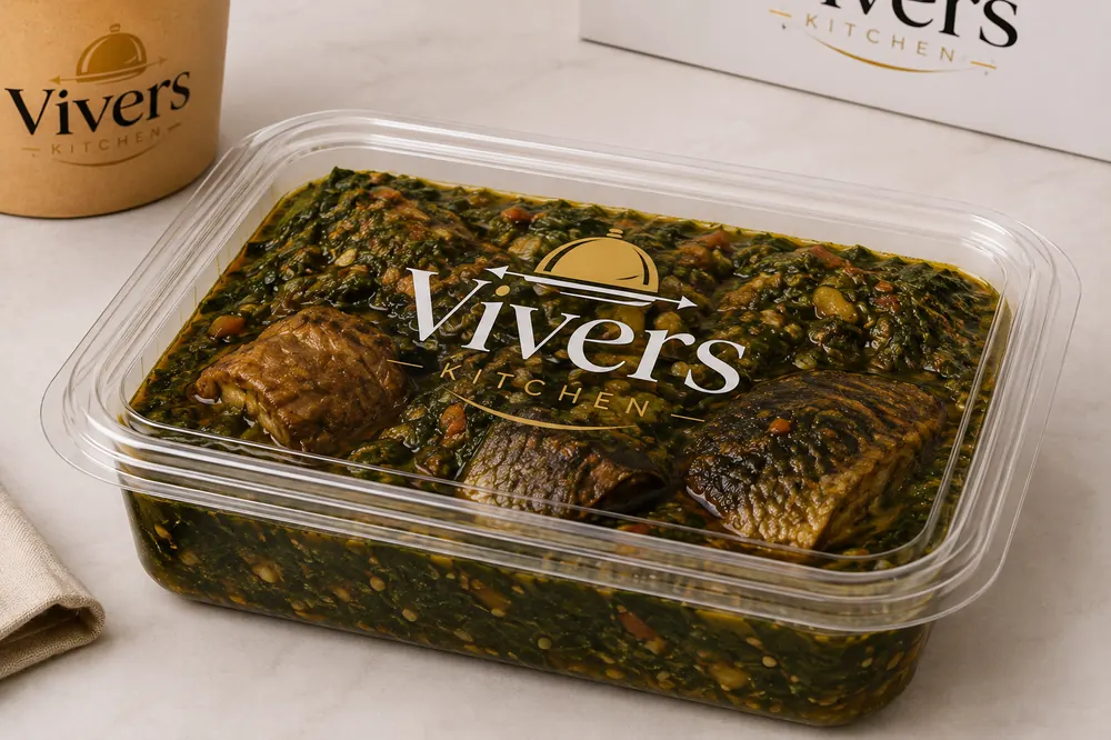 Rich Nigerian vegetable soup with fish